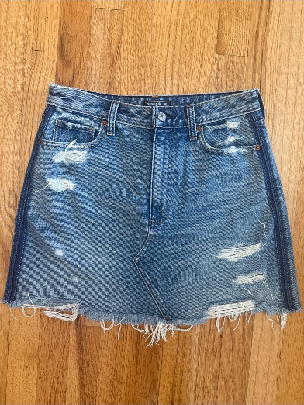 Abercrombie & Fitch Distressed Blue Denim Mini Skirt